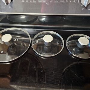 Set of Three Glass Pot Lids with White Handles